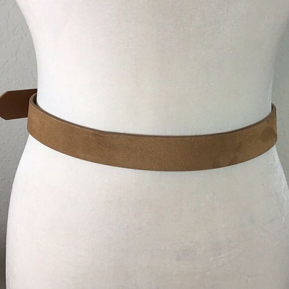 Double Ring Buckle Reversible Belt Brown Tan Faux Suede Leather Adjustable Large main image 2